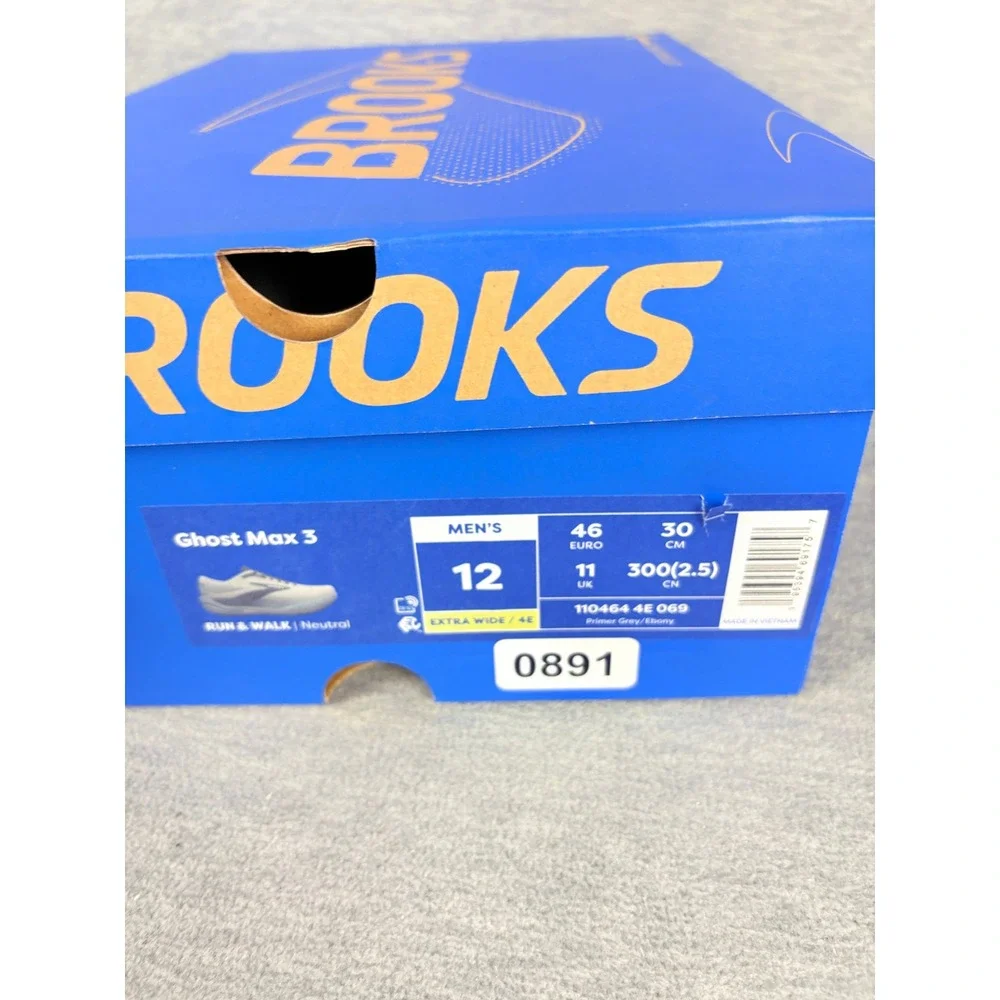 Brooks Ghost Max 3 Running Sneakers 12 4E XW Gray Black Primer Ebony Comfort